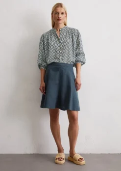 Ausgestellter Leinen-Minirock mit seitlichem Reißverschluss