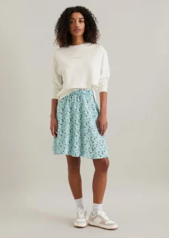 Ausgestellter Minirock aus bedrucktem Viskose-Crêpe