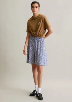 Ausgestellter Minirock aus bedrucktem Viskose-Crêpe