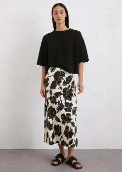 Ausgestellter Print-Satinrock aus Viskose-Stretch