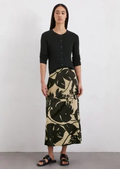 Ausgestellter Print-Satinrock aus Viskose-Stretch