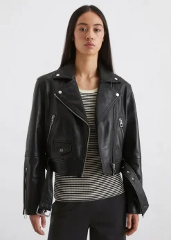 Biker-Lederjacke regular cropped aus softem Lammleder