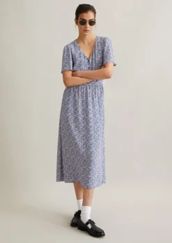 Blümchenkleid regular aus bedrucktem Viskose-Crêpe