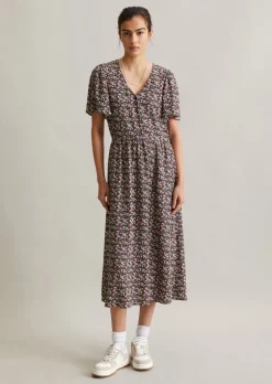 Blümchenkleid regular aus bedrucktem Viskose-Crêpe