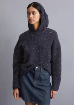 Bouclé-Kapuzenpullover loose aus Schurwolle-Mix