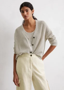 Cardigan mit Netzstruktur loose aus Baumwolle-Leinen-Mix
