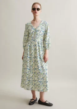 Crinkle-Printkleid relaxed aus Viskose-Mix mit Seersucker-Effekt