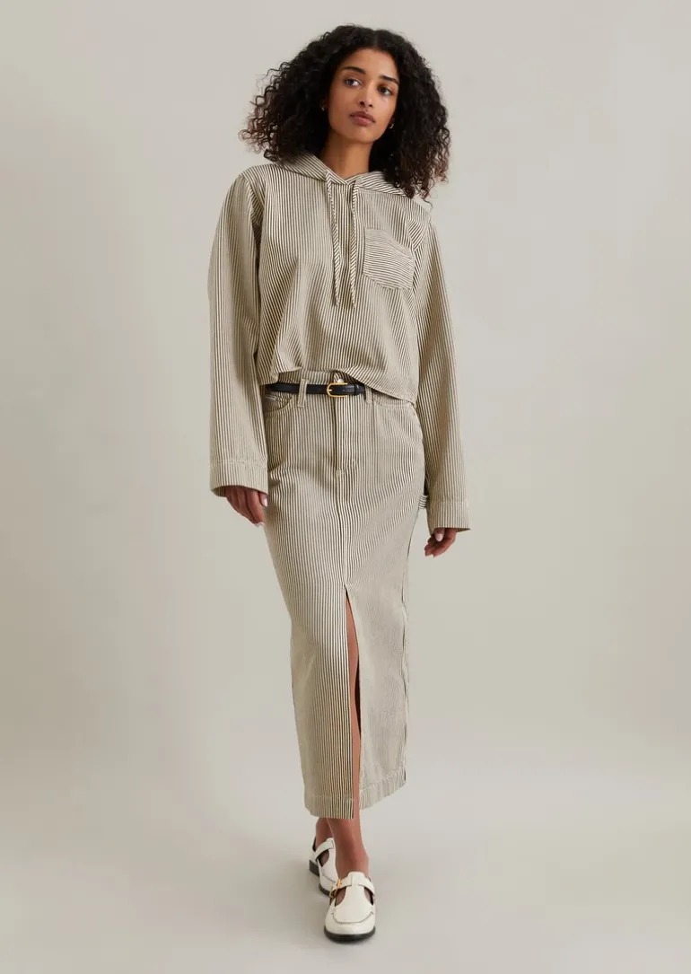 Crop-Kapuzen-Overshirt relaxed aus gestreiftem Organic Cotton
