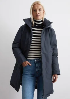 Daunenparka mit Kapuze regular aus recyceltem Polyester-Twill