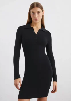 DfC Kurzes Polo-Strickkleid slim in feinem Rippenstrick