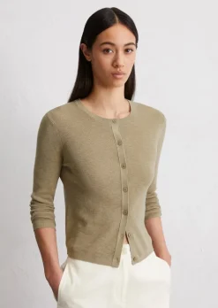 Feinstrick-Cardigan slim aus Baumwoll-Leinen-Slub-Garn