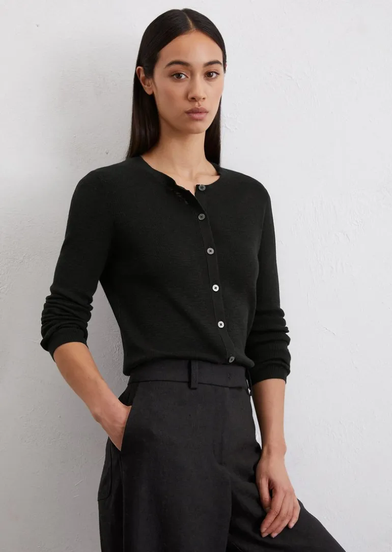 Feinstrick-Cardigan slim aus Baumwoll-Leinen-Slub-Garn