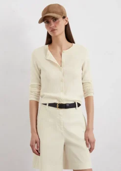 Feinstrick-Cardigan slim aus Baumwoll-Leinen-Slub-Garn