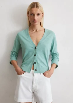 Feinstrick-Cardigan slim aus Baumwoll-Leinen-Slub-Garn