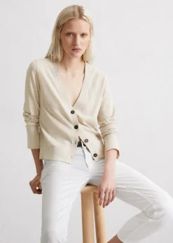 Feinstrick-Cardigan slim aus Baumwoll-Leinen-Slub-Garn