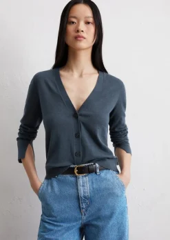 Feinstrick-Cardigan slim aus Baumwoll-Leinen-Slub-Garn