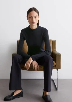 Feinstrick-Stehkragenpullover regular aus reiner Merinowolle