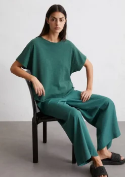 Feinstrick-T-Shirt oversize aus Baumwolle-Leinen-Slub