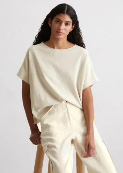 Feinstrick-T-Shirt oversize aus Baumwolle-Leinen-Slub