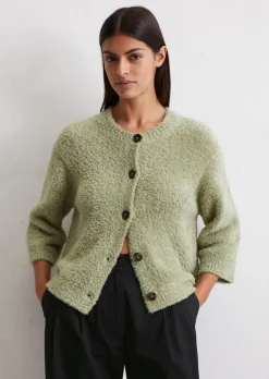 Fuzzy-Knit-Cardigan relaxed aus flauschigem Baumwollgarn