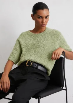 Fuzzy-Knit-Kurzarm-Pullover loose aus flauschigem Baumwollgarn