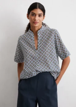 Gemusterte Tunika-Bluse regular aus leichtem Baumwolle-Voile