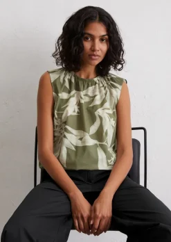 Gemustertes Blusen-Top cropped aus leichtem Baumwolle-Voile