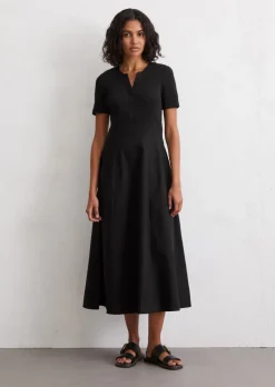 Geripptes Jerseykleid fitted mit Baumwoll-Popelinerock