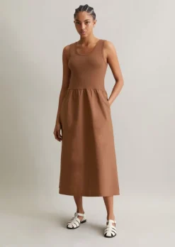 Geripptes Jerseykleid flared mit Baumwoll-Popelinerock