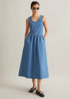 Geripptes Jerseykleid flared mit Baumwoll-Popelinerock