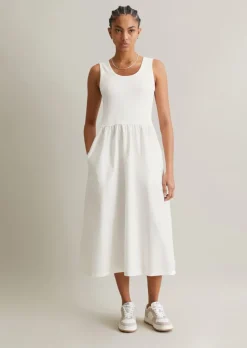 Geripptes Jerseykleid flared mit Baumwoll-Popelinerock