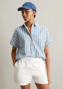 Gestreifte Bluse relaxed aus Papertouch-Popeline