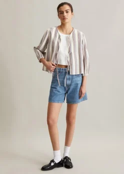 Gestreifte Blusenjacke relaxed aus reinem Organic Cotton