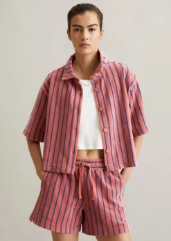 Gestreifte Frottee-Bluse relaxed aus softem Organic Cotton