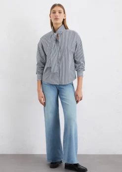 Gestreifte Schluppenbluse relaxed aus Baumwoll-Popeline