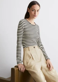 Gestreifter Feinstrickpullover slim aus softer Merinowolle