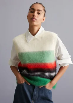 Gestreifter Pullunder regular aus gebürstetem Schurwolle-Mohair-Mix