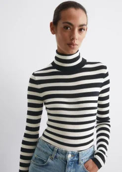 Gestreifter Rollkragenpullover slim aus feiner Merinowolle