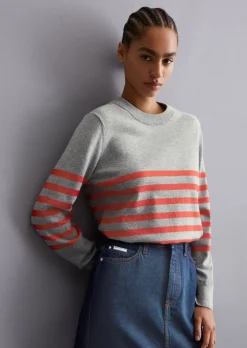 Gestreifter Strickpullover regular aus Soft Cotton Stretch