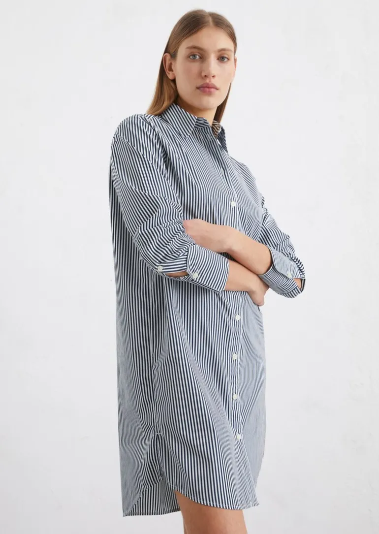 Gestreiftes Hemdblusenkleid regular aus Popeline