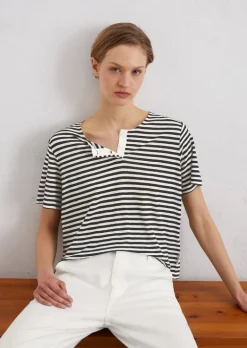 Gestreiftes T-Shirt regular aus TENCEL™ Lyocell-Leinen-Mix