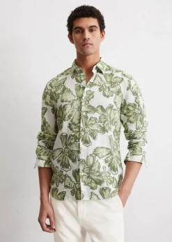 Hemd regular aus Leinen mit Allover-Print