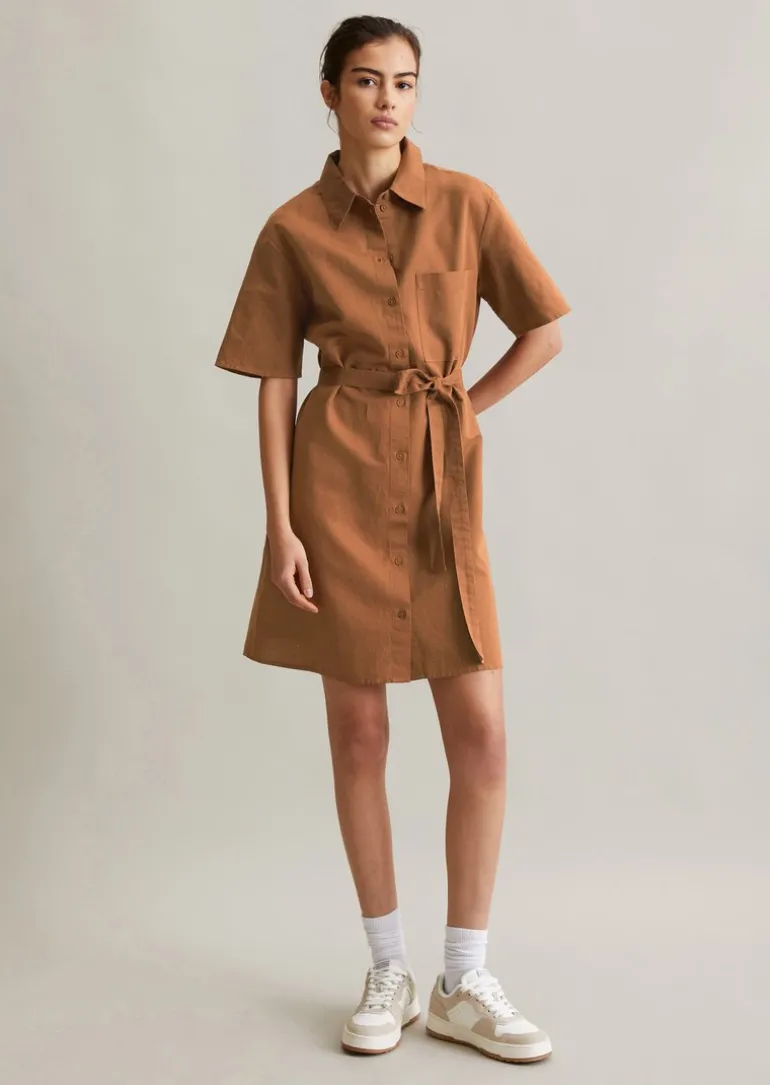 Hemdblusenkleid relaxed aus Leinen-Baumwolle-Mix