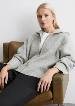 Hoodie-Cardigan oversized aus Schurwolle-Mix