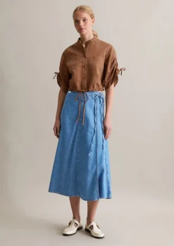 Jeans-Wickelrock wide mit recyeltem Leinen-Garn