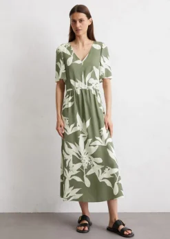 Kleid mit elastischer Taille flared aus fließendem Viskose-Twill