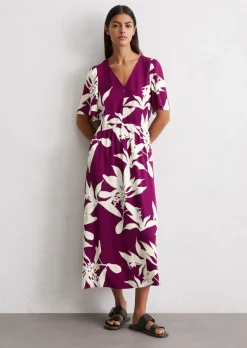 Kleid mit elastischer Taille flared aus fließendem Viskose-Twill