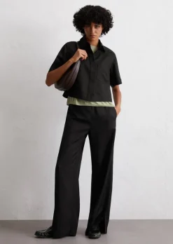 Kurzarm-Bluse boxy aus Naia™-Twill