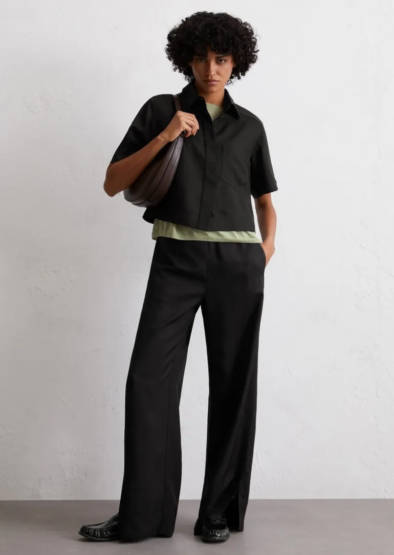 Kurzarm-Bluse boxy aus Naia™-Twill