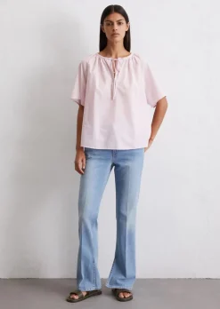 Kurzarm-Bluse relaxed aus Baumwoll-Chambray